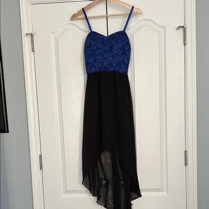As U Wish Blue & Black High Low Simi Formal Dress w/ Lace upper & sheer skirt